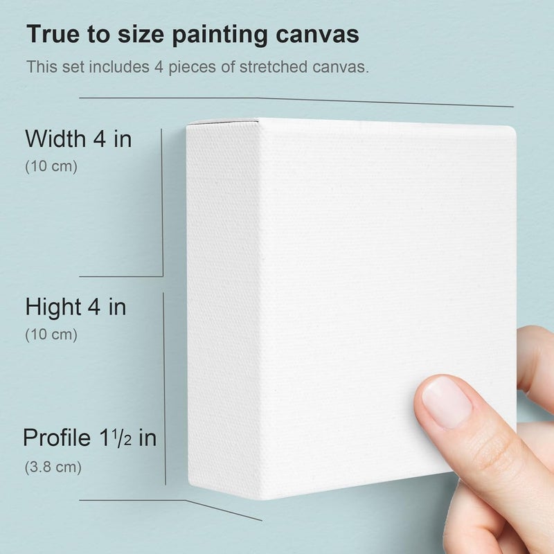 AUREUO 4x4 Inch Gallery Wrapped Canvas - 1.5 Inch Depth 4 Pack - 10 Oz Triple Gesso Primed 100% Cotton Square White Artist Canvases for Acrylic & Oil Paints - Image 3